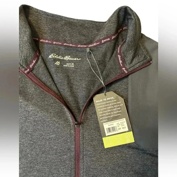 Eddie Bauer Men's Motion FreeDry 1/2 Zip Mock Neck Dk Gray Pullover Shirt XL NWT - Picture 2 of 8
